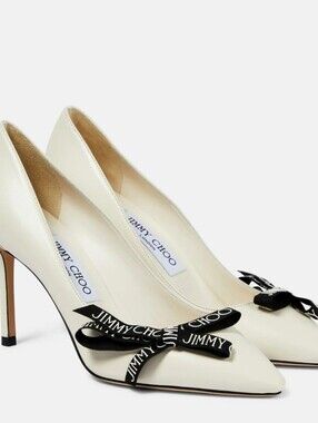 New! Jimmy Choo Cream Leather Pointed-Toe Pumps